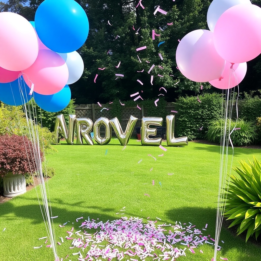 Gender reveal con globos al aire libre